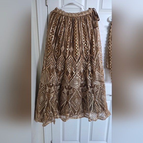 Golden Brown Net Embroidered Lehenga Choli - Picture 6 of 13